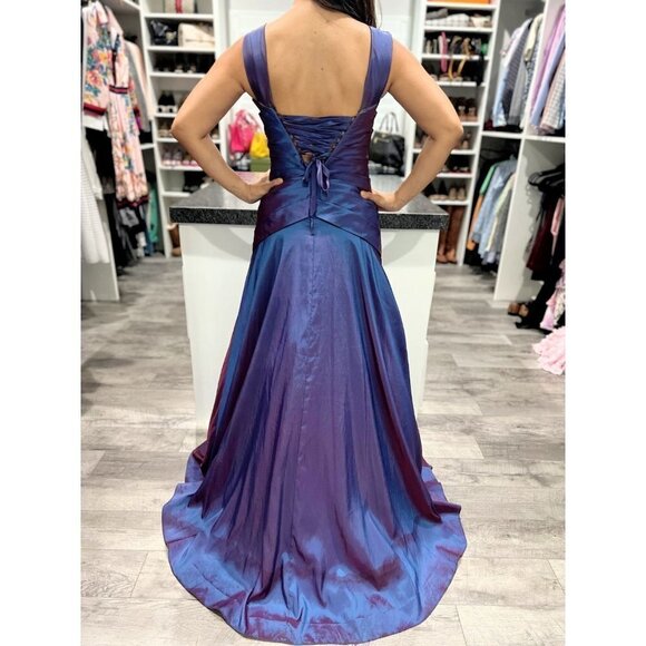 Precious Formals Purple Peacock Taffeta Y2K Formal Gown $420 - Picture 7 of 12